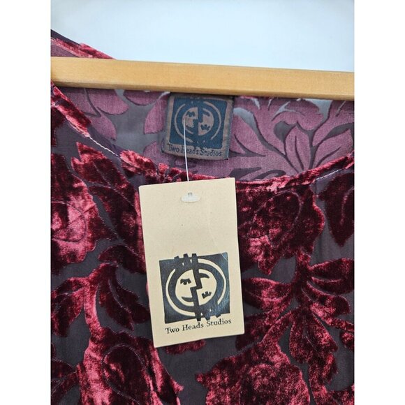 New Vtg Two Heads Studio Velvet Burnout Silk Blouse Womens One Size Floral - Picture 3 of 4
